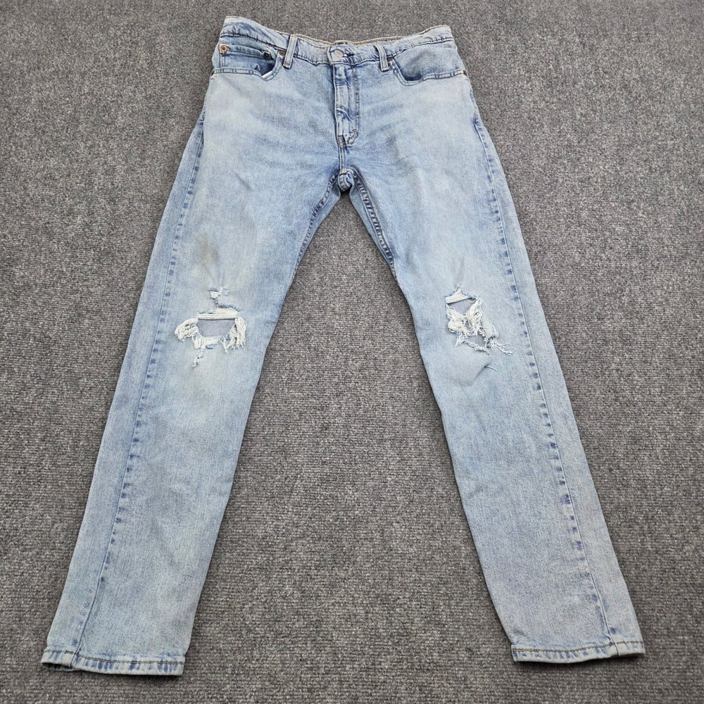 Levi 511 Jeans Mens‎ 33x32 Slim Taper Light Wash Distressed Ripped Denim Grunge